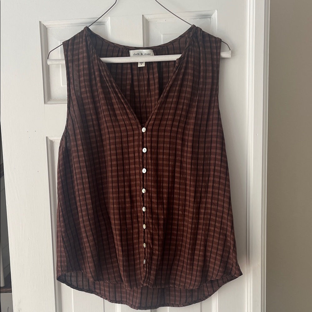 Cloth & Stone Chocolate and Black Checked Button-Down Blouse